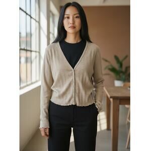 Lola Grace Women's V Neck Oatmeal  Front Button Cardigan Sweater Top NWT Large